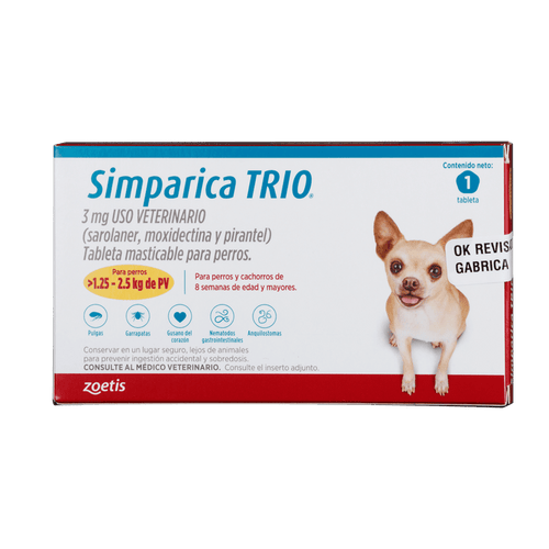 Antiparasitario Interno Y Externo Para Perro Simparica Trio 1,25 - 2,5 kg