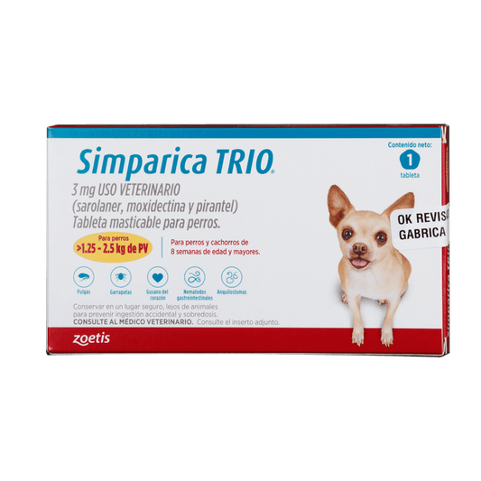 Antiparasitario Interno Y Externo Para Perro Simparica Trio 1,25 - 2,5 kg