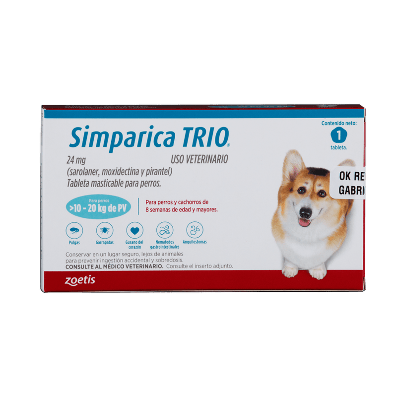 Antiparasitario Interno Y Externo Para Perro Simparica Trio 10 - 20 kg