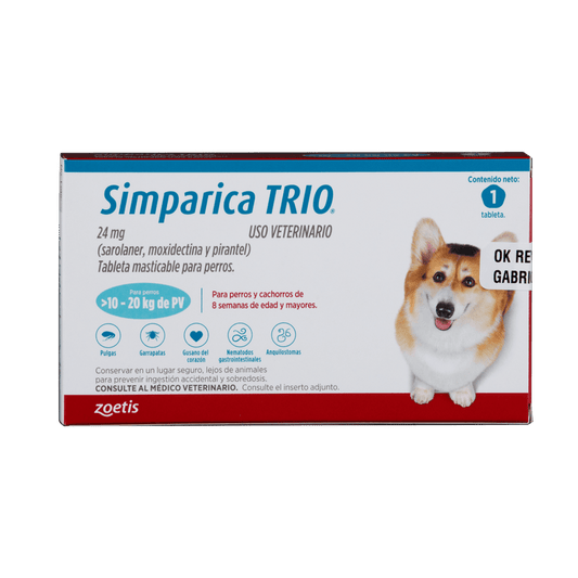 Antiparasitario Interno Y Externo Para Perro Simparica Trio 10 - 20 kg