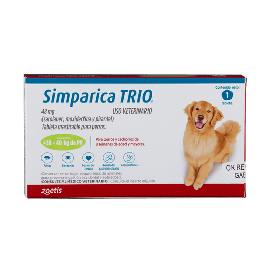 Antiparasitario Interno Y Externo Para Perro Simparica Trio 20 - 40 kg