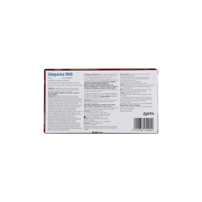 Antiparasitario Interno Y Externo Para Perro Simparica Trio 40 - 60 kg