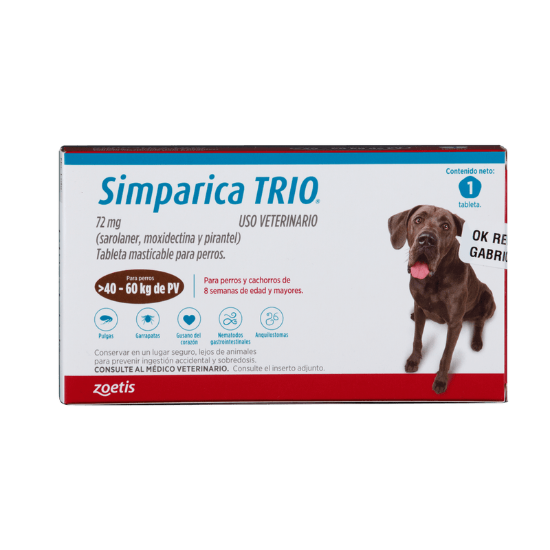 Antiparasitario Interno Y Externo Para Perro Simparica Trio 40 - 60 kg