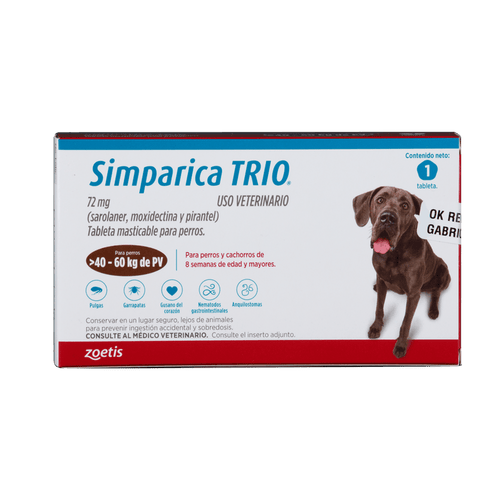 Antiparasitario Interno Y Externo Para Perro Simparica Trio 40 - 60 kg