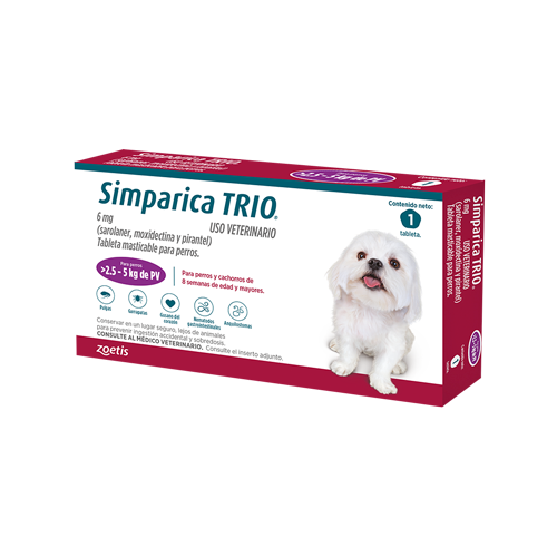Antiparasitario Interno Y Externo Para Perro Simparica Trio 2,5 - 5 kg