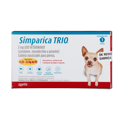 Antiparasitario Interno Y Externo Para Perro Simparica Trio 1,25 - 2,5 kg