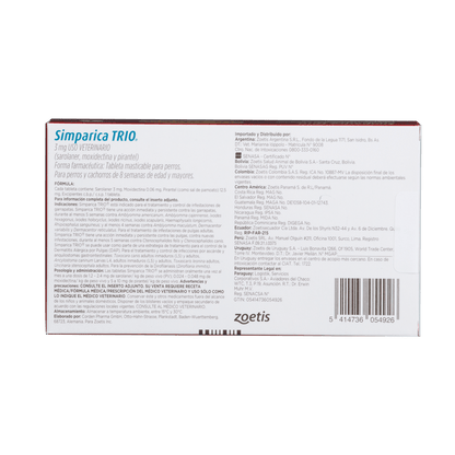 Antiparasitario Interno Y Externo Para Perro Simparica Trio 1,25 - 2,5 kg