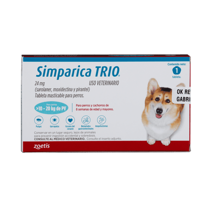 Antiparasitario Interno Y Externo Para Perro Simparica Trio 10 - 20 kg