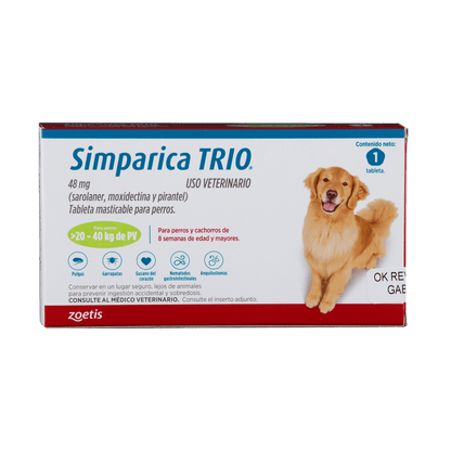 Antiparasitario Interno Y Externo Para Perro Simparica Trio 20 - 40 kg