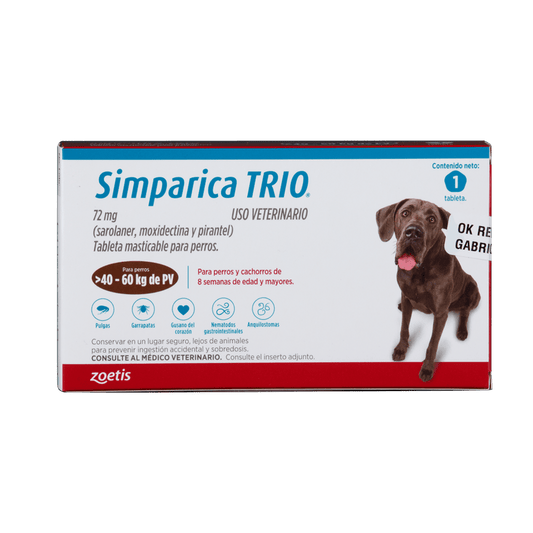 Antiparasitario Interno Y Externo Para Perro Simparica Trio 40 - 60 kg